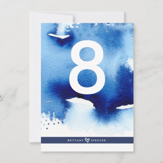 TABEL NUMMER bruiloft stijlvolle donkerblauwe wate Kaart (Voorkant)