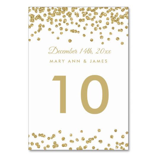 Tabel nummer Gold Faux Glitter Confetti White Kaart (Voorkant)