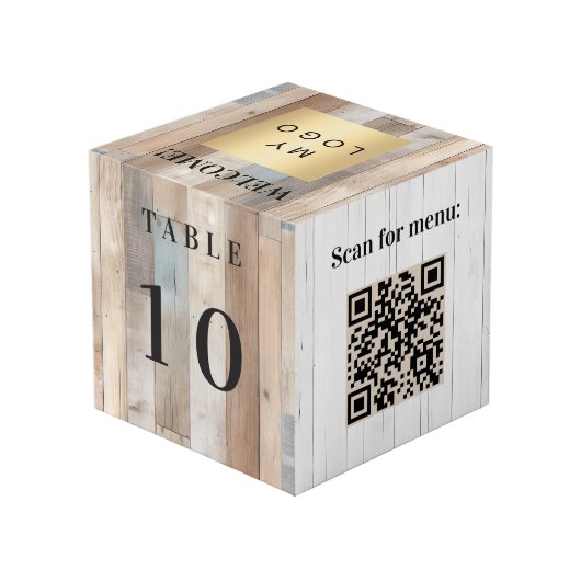 Tabel nummer QR code menu driftwood business logo Kubus (Achter hoekig)