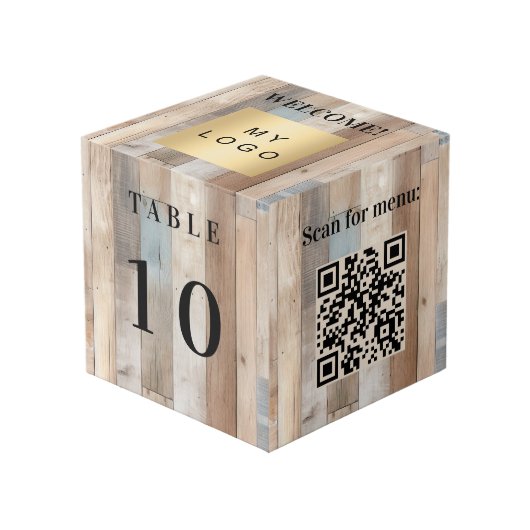 Tabel nummer QR code menu driftwood business logo Kubus (Voorkant hoekig)
