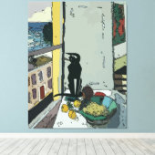 Tabel per venster met zwarte kat canvas afdruk (Insitu (Houten vloer))