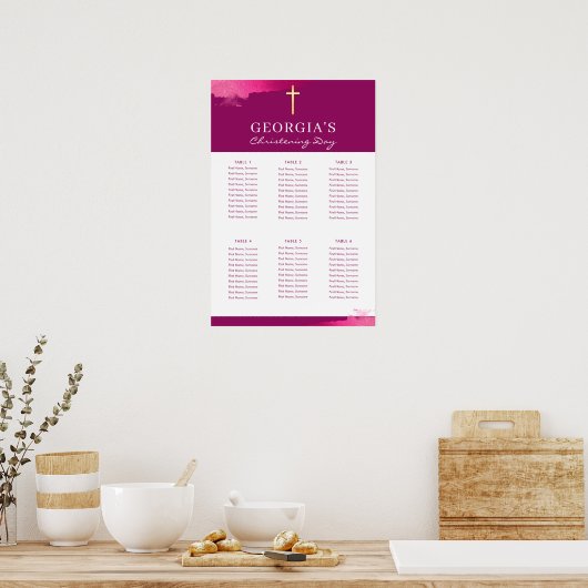 TABEL PLAN 6 bevat een modern pruimen roze Poster (Keuken)