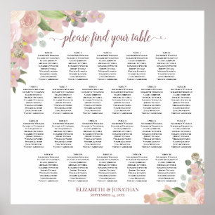Tabel Rustic Pink Floral Wedding Seating Chart Poster