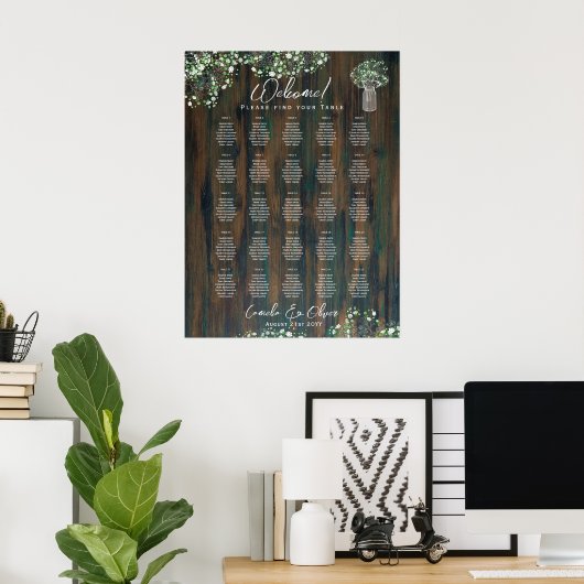 Tabel Rustic Wood Gypsophila SEATING CHART Poster (Thuiskantoor)
