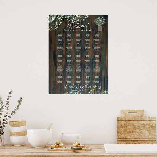 Tabel Rustic Wood Gypsophila SEATING CHART Poster (Keuken)
