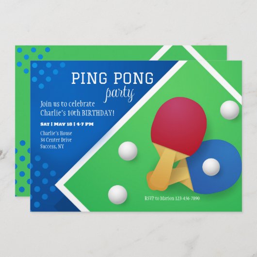 Tabel Tennis-uitnodiging Kaart (Voorkant / Achterkant)
