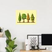 tabel van drie gesculptuurde bomen digitaal dessin poster (Thuiskantoor)