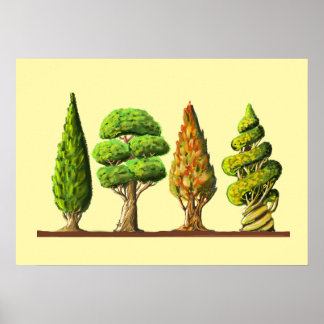 tabel van drie gesculptuurde bomen digitaal dessin poster