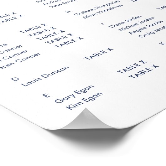 TABEL ZITPLAN KARTJE moderne blauwe waterverf Poster (Hoek)