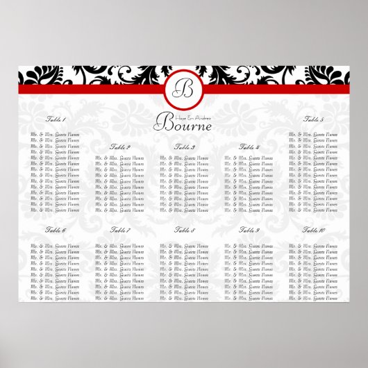 Tabellengetallen rode damesmonogram poster (Voorkant)