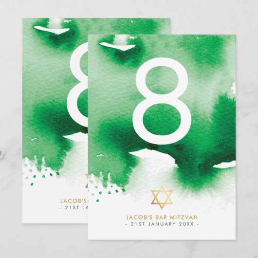 TabelNUMMER Bar Mitzvah ster groene waterverf Kaart (Voorkant / Achterkant)