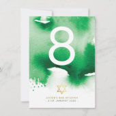 TabelNUMMER Bar Mitzvah ster groene waterverf Kaart (Achterkant)