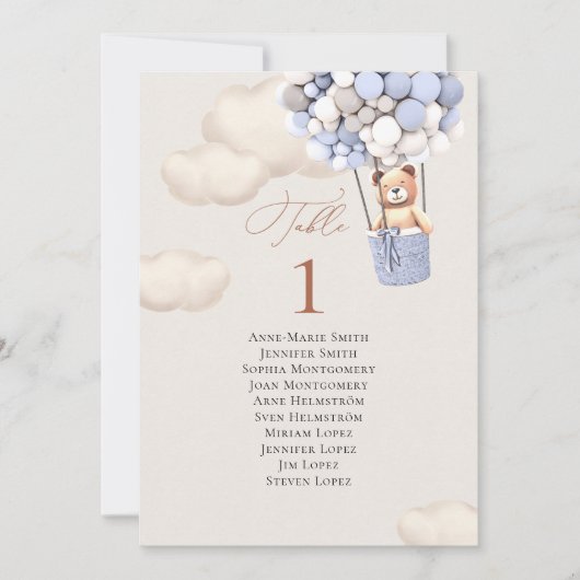 Tabelnummer beren ballonnen en gastnamen (Voorkant)