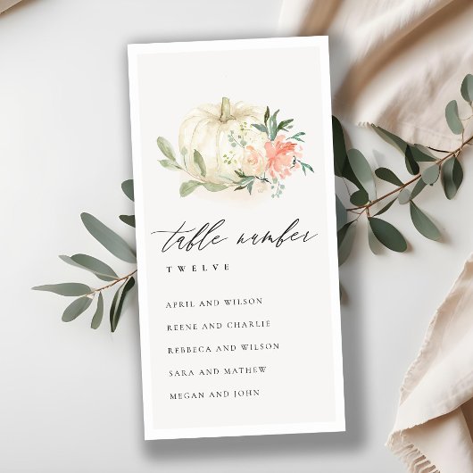 Tabelnummer blush Floral Pumpkin-zeefkaart Bedankkaart