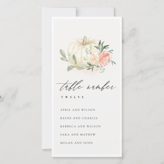 Tabelnummer blush Floral Pumpkin-zeefkaart Bedankkaart (Voorkant)