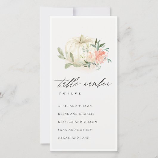 Tabelnummer blush Floral Pumpkin-zeefkaart Bedankkaart (Achterkant)