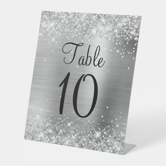 Tabelnummer Glittery Silver Foil Weddenschap Reclamebord Met Voetstuk (Voorkant)