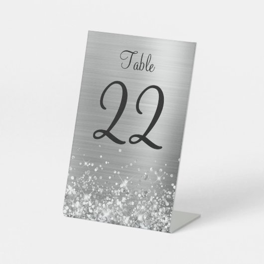 Tabelnummer Glittery Silver Foil Weddenschap Reclamebord Met Voetstuk (Voorkant)