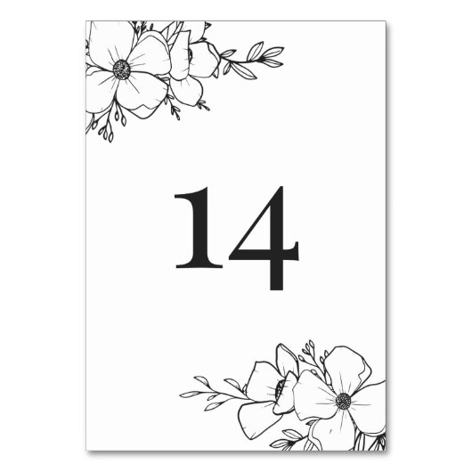 Tabelnummer handgetekende houtskool en witte bloem kaart (Achterkant)