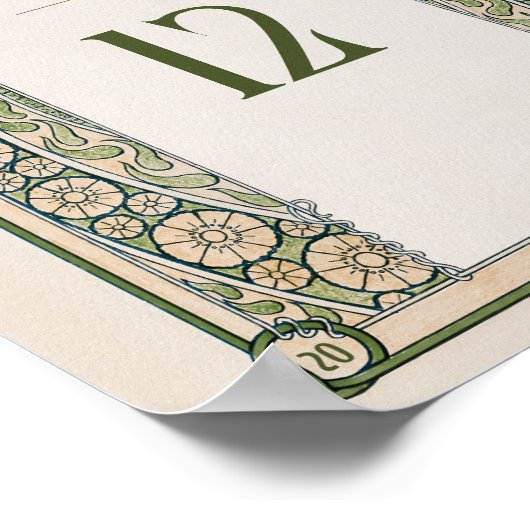 Tabelnummer Kaart Art Nouveau Mucha Deco Poster (Hoek)