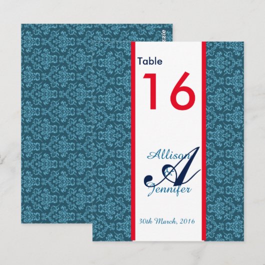 Tabelnummer Kaarten Damasblauw (Voorkant / Achterkant)