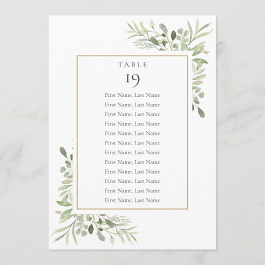 Tabelnummer legante Greenery Seating Chart Kaart (Achterkant)