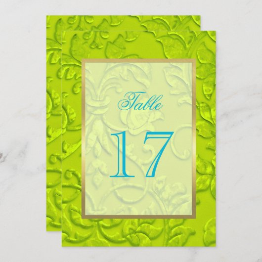 Tabelnummer Lime Green Damask met elke kleur Kaart (Voorkant / Achterkant)