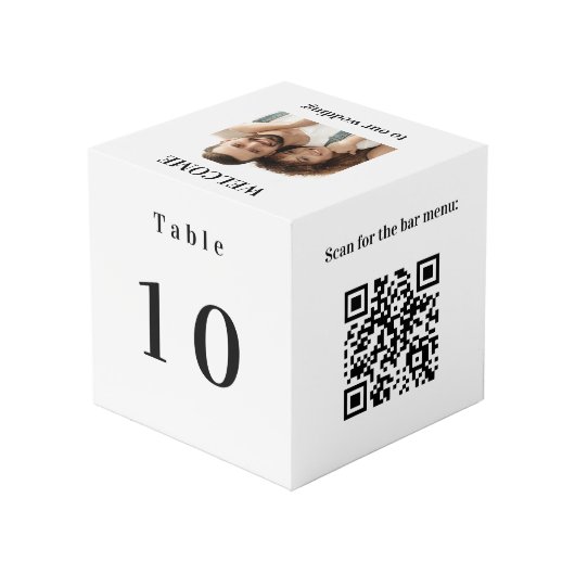 Tabelnummer QR-code menu witte foto Kubus (Achter hoekig)