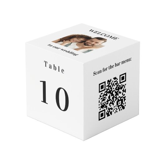 Tabelnummer QR-code menu witte foto Kubus (Voorkant hoekig)