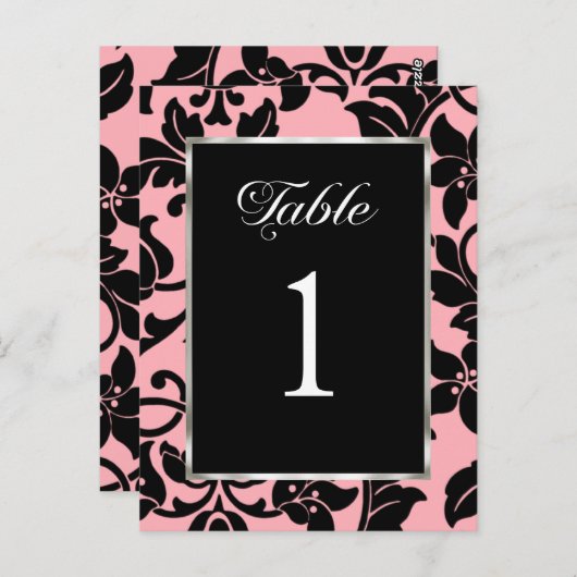 Tabelnummer Roze en Zwarte Damask Briefkaart (Voorkant / Achterkant)