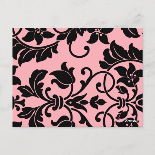 Tabelnummer Roze en Zwarte Damask Briefkaart (Achterkant)