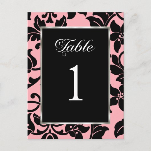 Tabelnummer Roze en Zwarte Damask Briefkaart (Voorkant)