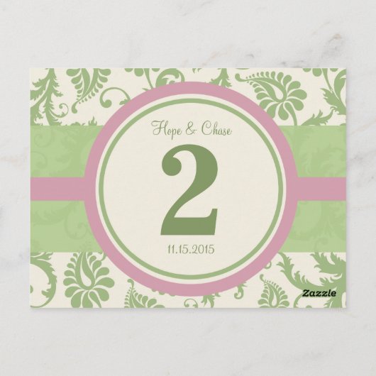 Tabelnummer Sage Green en Dusy Roos Briefkaart (Achterkant)