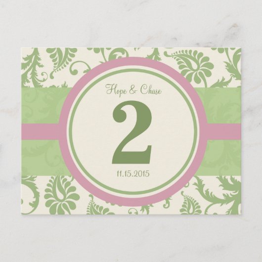 Tabelnummer Sage Green en Dusy Roos Briefkaart (Voorkant)