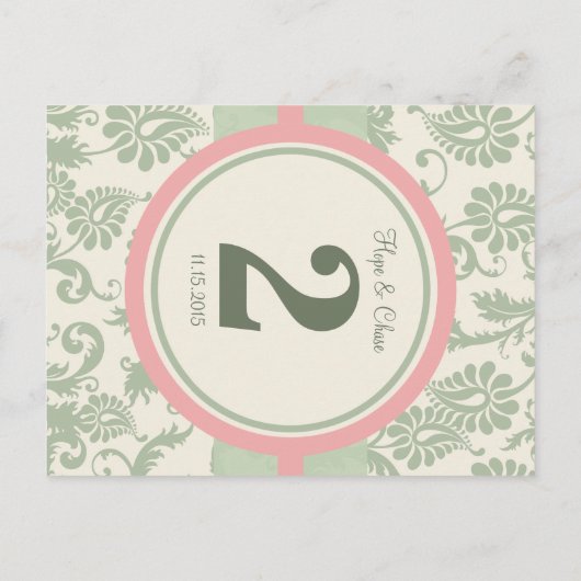 Tabelnummer Sage Green en Dusy Roos Briefkaart (Achterkant)