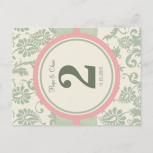 Tabelnummer Sage Green en Dusy Roos Briefkaart