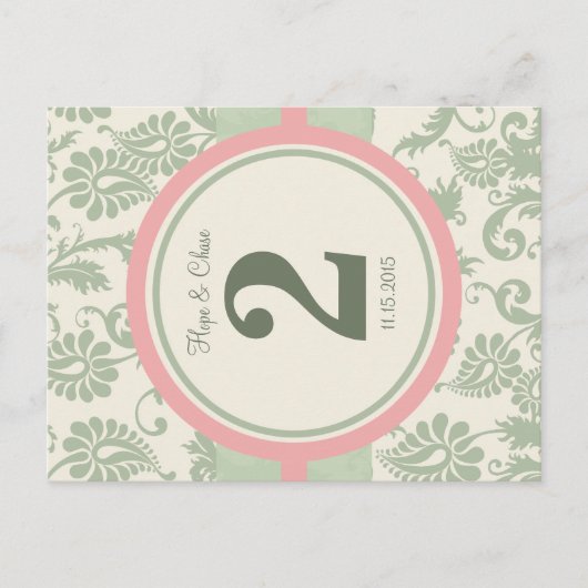 Tabelnummer Sage Green en Dusy Roos Briefkaart (Voorkant)