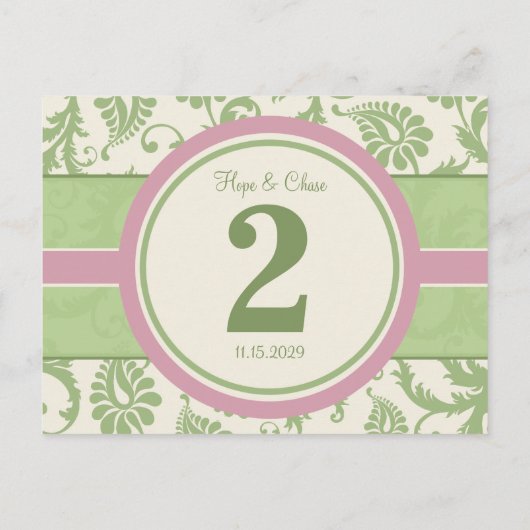 Tabelnummer Sage Green en Dusy Roos Briefkaart (Achterkant)