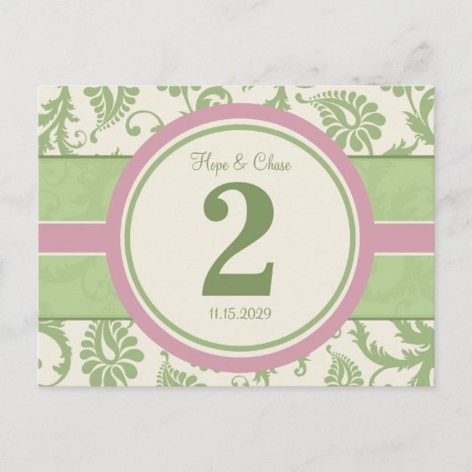 Tabelnummer Sage Green en Dusy Roos Briefkaart (Voorkant)