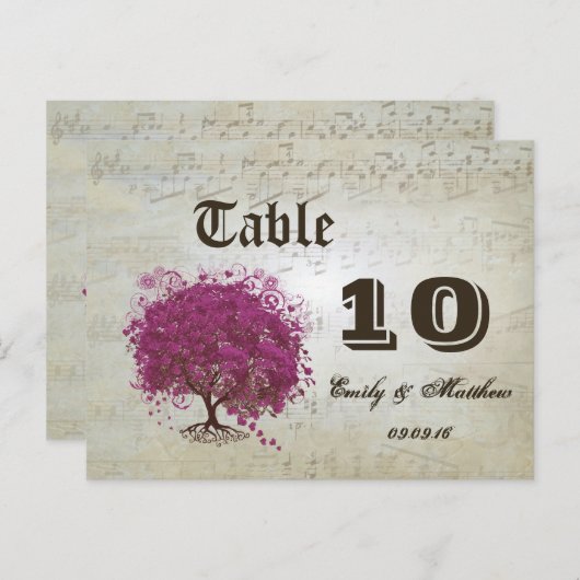 Tabelnummer Sangria Heart Leaf Briefkaart (Voorkant / Achterkant)