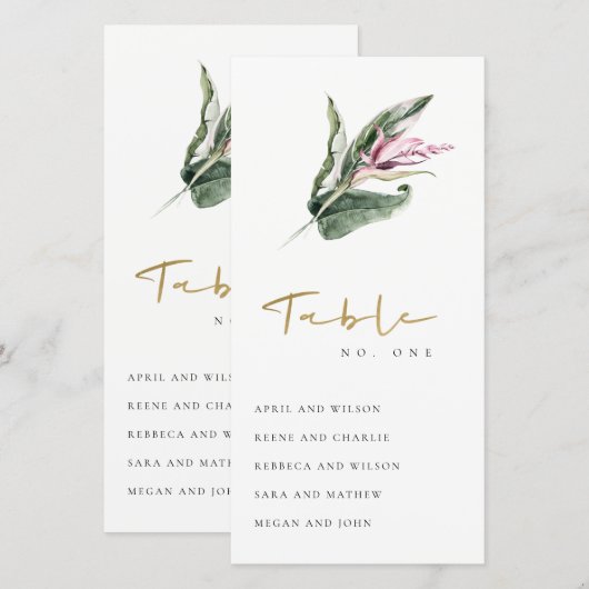 Tabelnummer Tropisch roze Floral Bedankkaart (Voorkant / Achterkant)