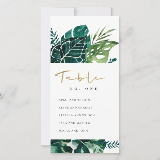 Tabelnummer Tropische monstera Leafy Seating Chart Bedankkaart (Voorkant)