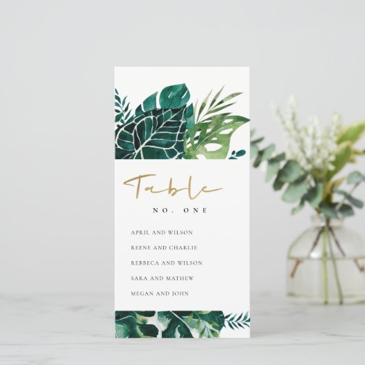 Tabelnummer Tropische monstera Leafy Seating Chart Bedankkaart (Staand voorkant)