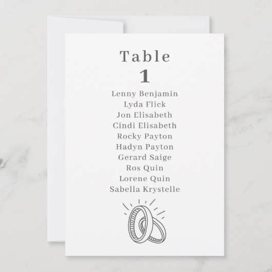 Tabelnummer van bruiloft kaart (Achterkant)
