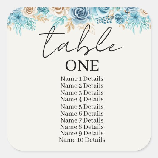 Tabelnummer van weduwenkaartje gastnamen toevoegen vierkante sticker (Voorkant)