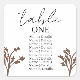 Tabelnummer van weduwenkaartje gastnamen toevoegen vierkante sticker