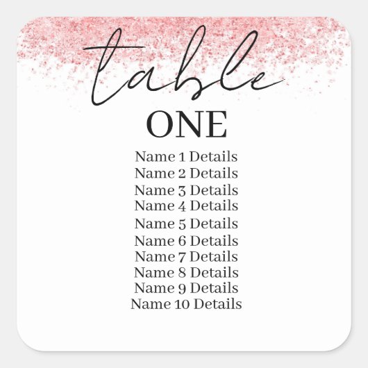 Tabelnummer van weduwenkaartje gastnamen toevoegen vierkante sticker (Voorkant)