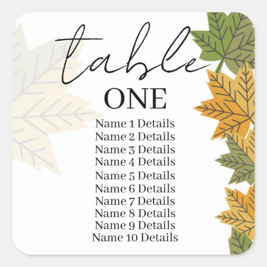 Tabelnummer van weduwenkaartje gastnamen toevoegen vierkante sticker (Voorkant)