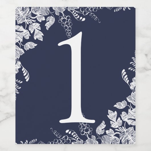 Tabelnummer wijnetiket | Wijngaard (marineblauw) Wijn Etiket (Enkel label)