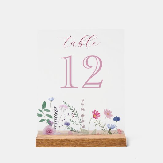 Tabelnummer Wildflower Acryl Bord (Voorkant)